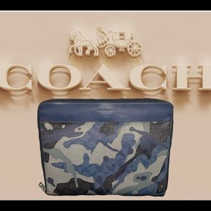 COACH LEATHER CANVAS TECH CASE INDIGO MULTI BLUE CAMO PRINT UNISEX